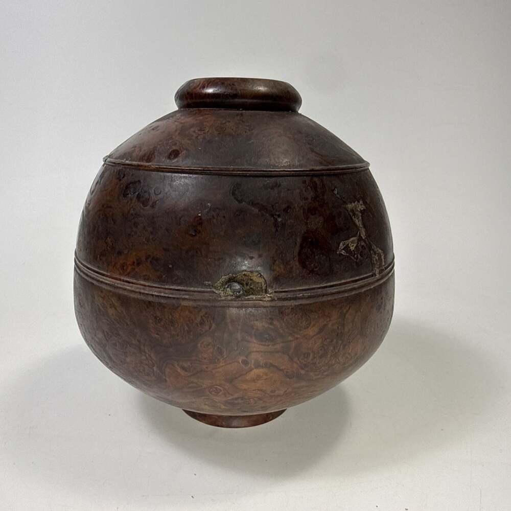 Vtg Hand Turned Wood Burl Vessel Vase Raw Edge Artisan Signed Red Cedar C3 - Picture 9 of 14